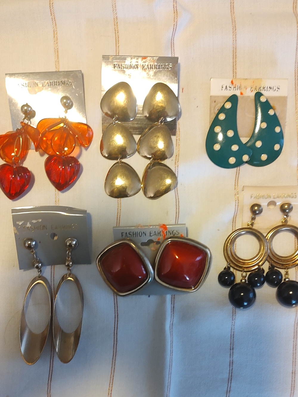Vintage Fashion Earrings, 6 Pairs, 80s, Mod...Pierced